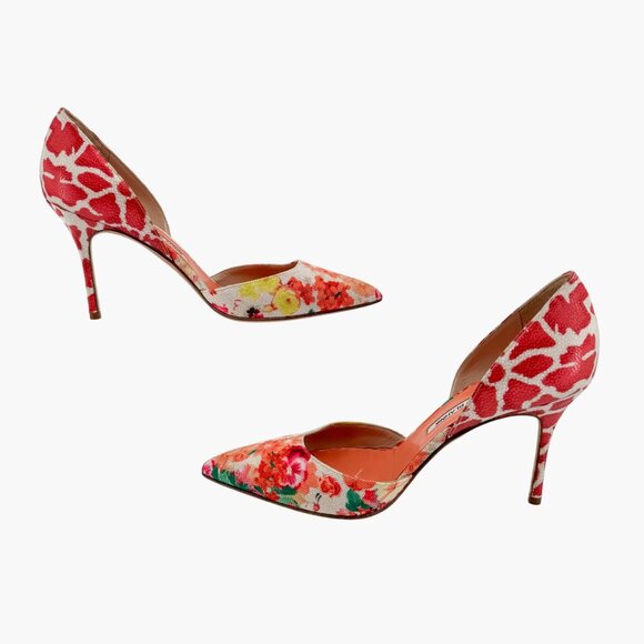 Manolo Blahnik Tayler Orange Floral Fabric D’Orsay Pumps Heels Size 40 US 10 - Picture 10 of 13
